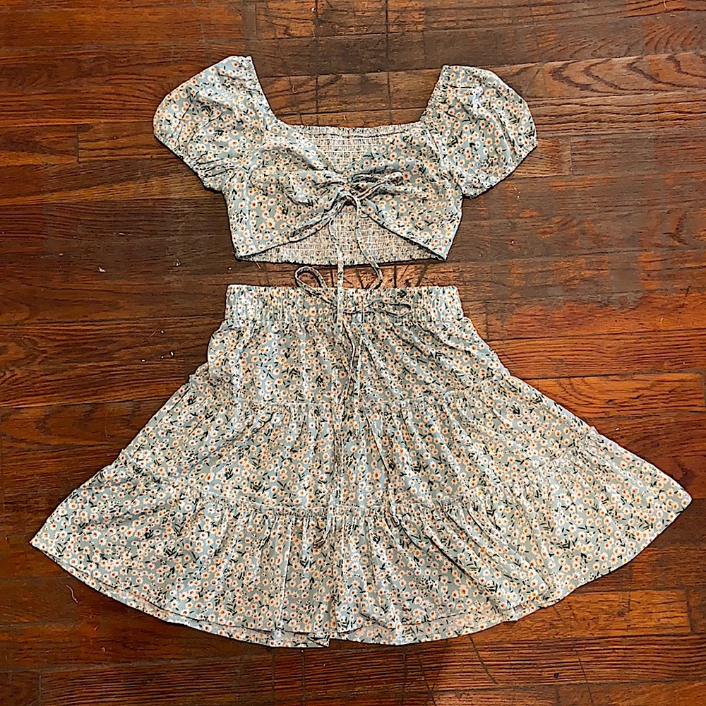 Green Floral Two-Piece Set